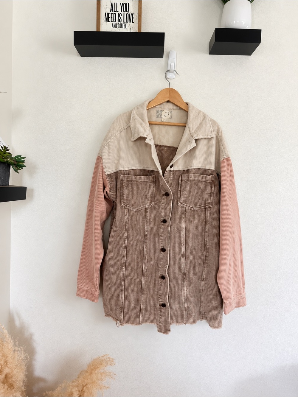 Oli & Hali Colorblock Corduroy Shacket Jacket Oversized Boho S